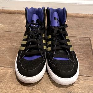 Adidas Sneakers women 8 1/2. Color black purple and gold